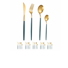 Set de tacamuri At Performance®, 24 piese, din otel inoxidabil, Auriu / Verde