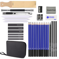 Set de desen, AT PERFORMANCE, Creioane H&amp;B Sketch, Carbune, Grafit, Accesorii, penar practic