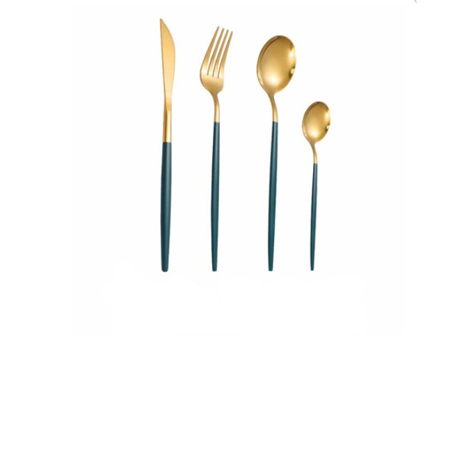 Set de tacamuri At Performance®, 24 piese, din otel inoxidabil, Auriu / Verde