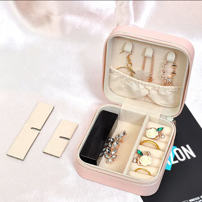 Cutie de bijuterii de calatorie, din piele catifelata, AT PERFORMANCE®, depozitare Cercei, Organizator portabil