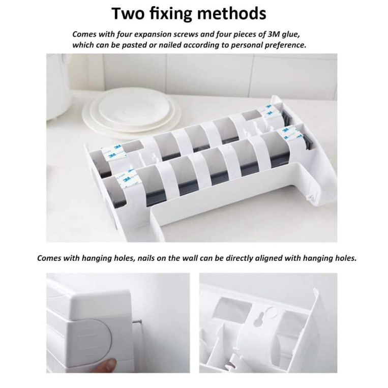 Dozator de Folie Aluminiu, Folie Plastic si Prosoape Hartie, At Performance, 3 in 1, Cutite Incluse si Kit Montaj Perete, 39 x 24 x 10 cm, Alb-gri