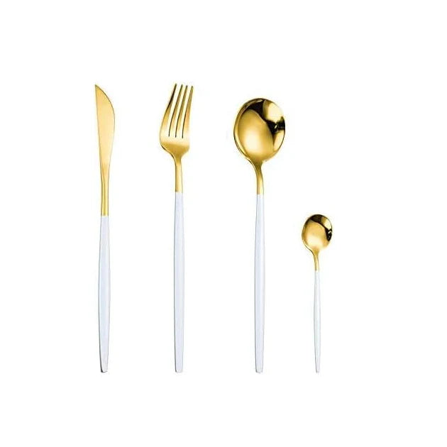 Set de tacamuri At Performance, 24 piese, din otel inoxidabil, Auriu / Alb