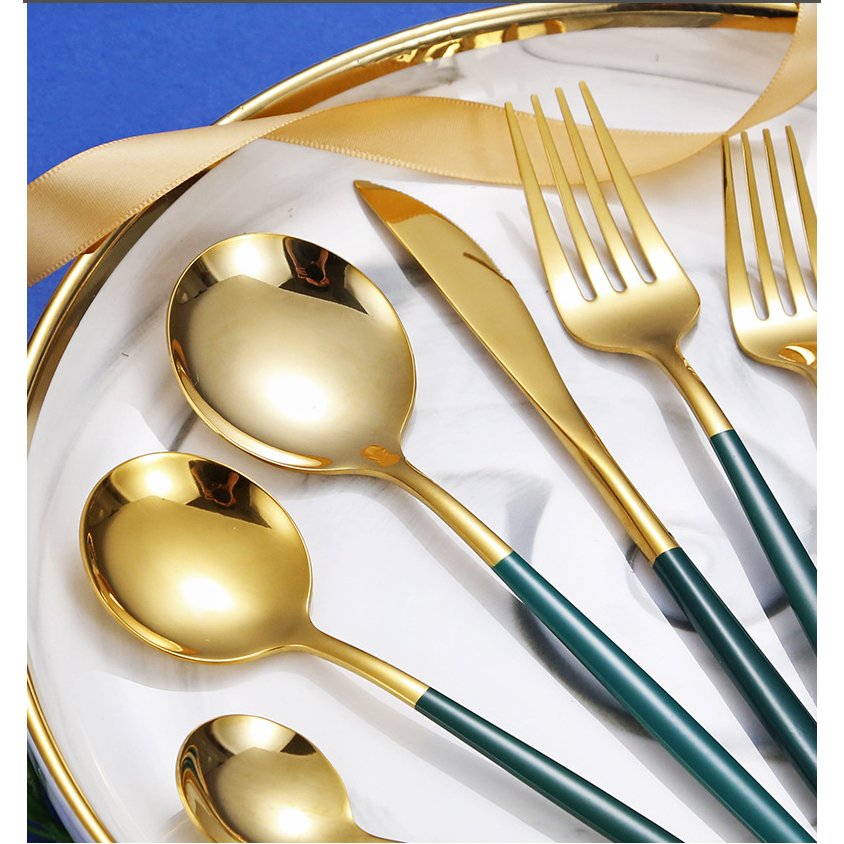 Set de tacamuri At Performance®, 24 piese, din otel inoxidabil, Auriu / Verde