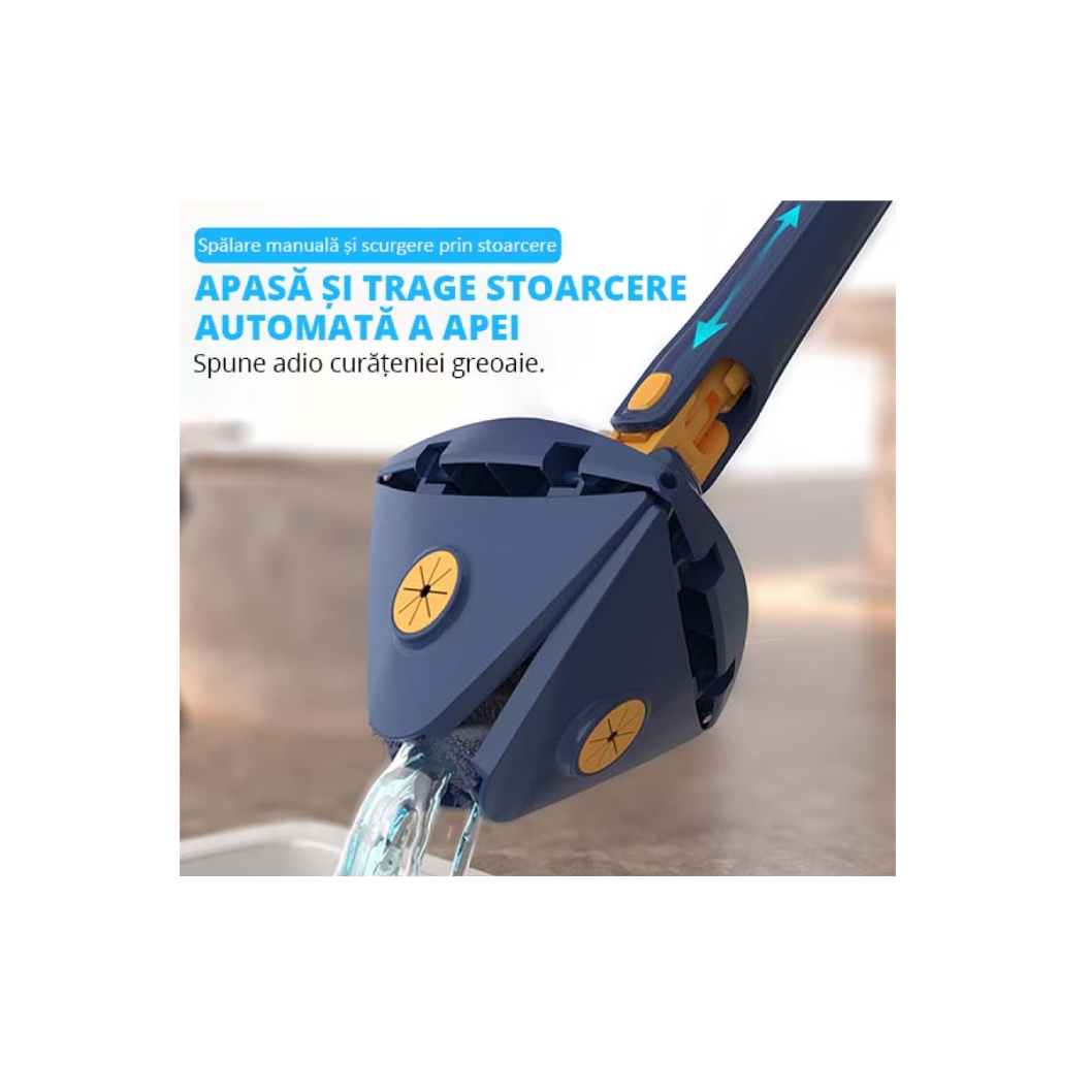 Mop triunghi extensibi At Performance, curata suprafete multiple gresie, podea, pereti, 360° de rotatie, Maner Telescopic, Albastru