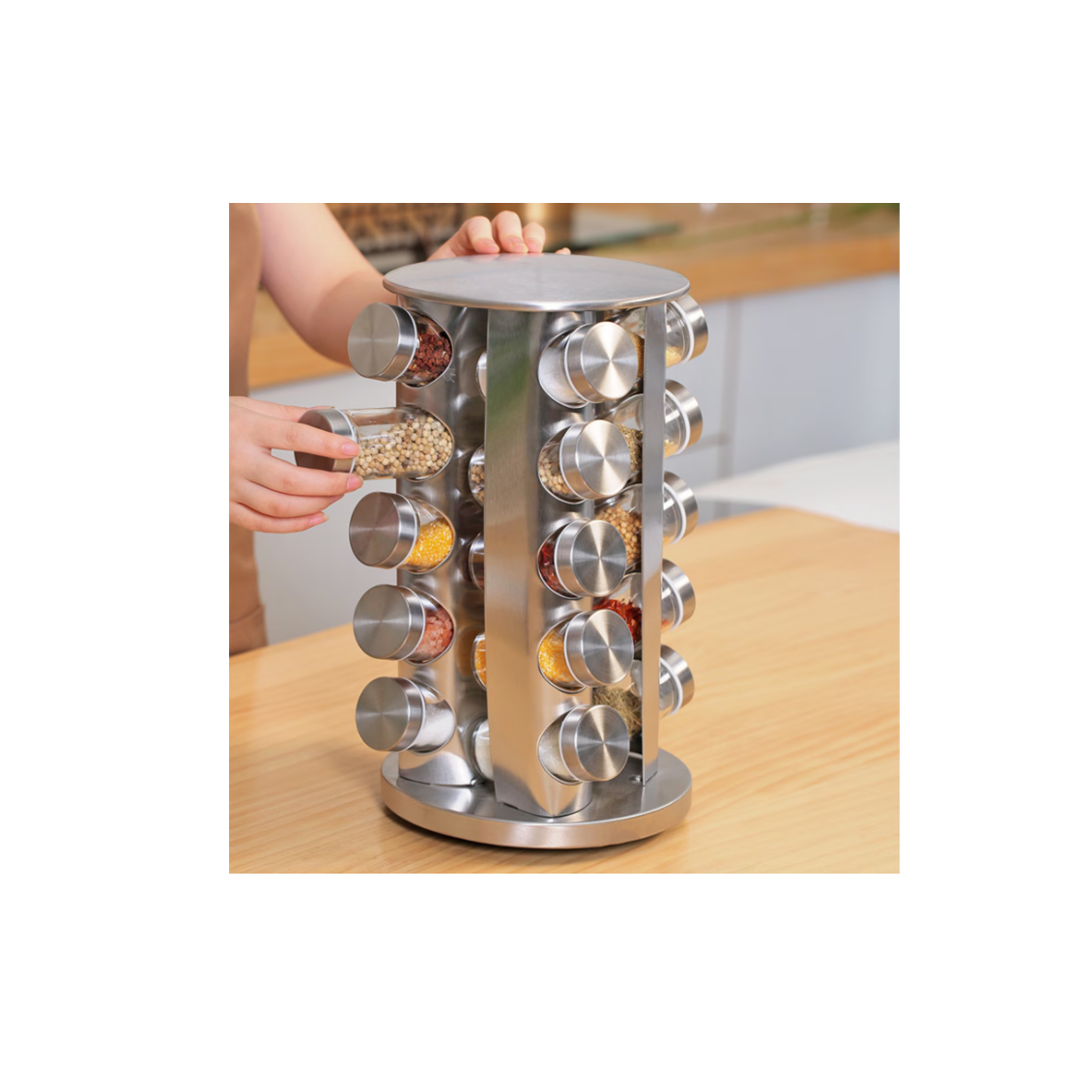 Set 20 recipiente, At Performance, pentru condimente, cu suport inox rotativ, argintiu