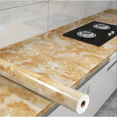 Rola tapet modern, imitatie de marmura At Performance rezistent, la apa, vinil, compact, autoadeziv, 60cmx 300 cm, portocaliu cristal