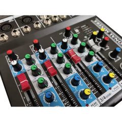Mixer audio digital profesional AT PERFORMANCE, neamplificat , 4 canale , conexiune Bluetooth , cititor USB , ecran LCD iluminat , Phantom 48V , negru