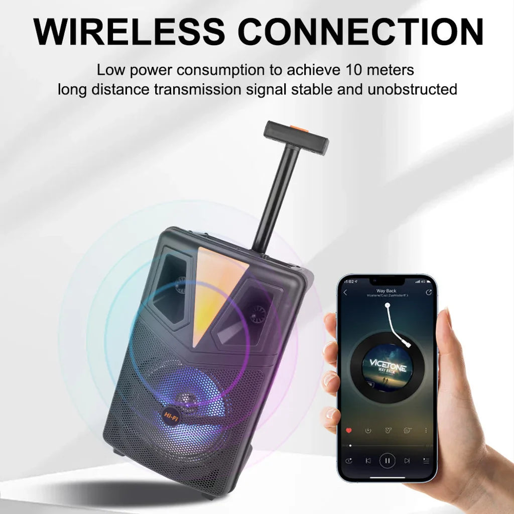 Boxă Portabilă Karaoke Sing-e ZQS8157, 8”, 20W, Bluetooth, LED RGB, Microfon, 3000 mAh – Super Bass