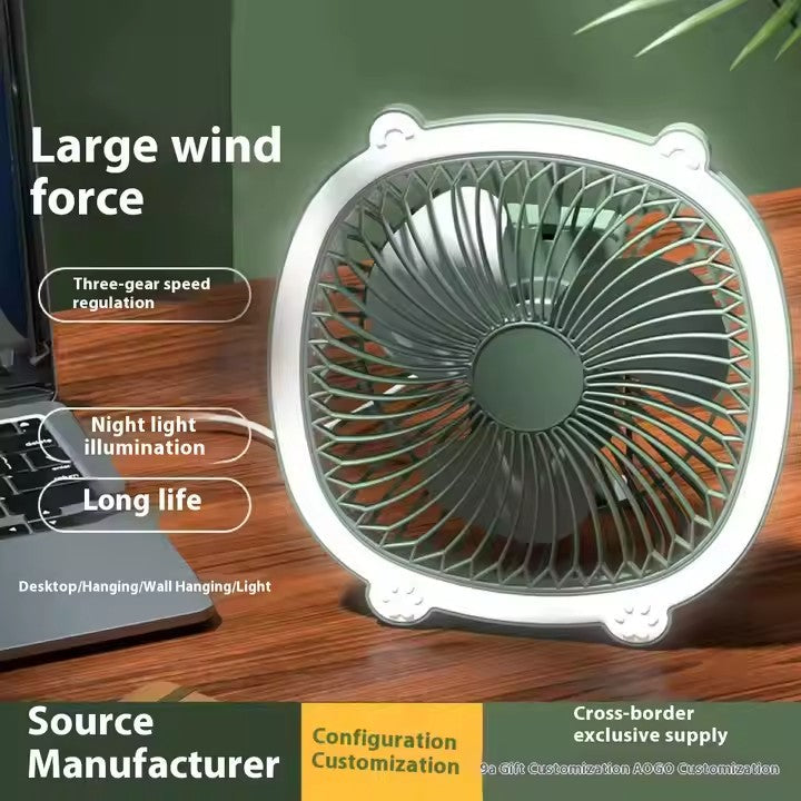 Pachet 2x Ventilator Camping AT PERFORMANCE® – USB, LED, 3 Viteze, Cârlig Pliabil, Reglabil 180°