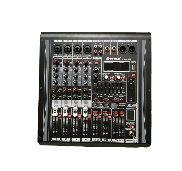 Mixer audio analog WVNGR ER-4D USB, 2 X 100 W, 4 canale, USB, Bluetooth, Egalizator, Card SD